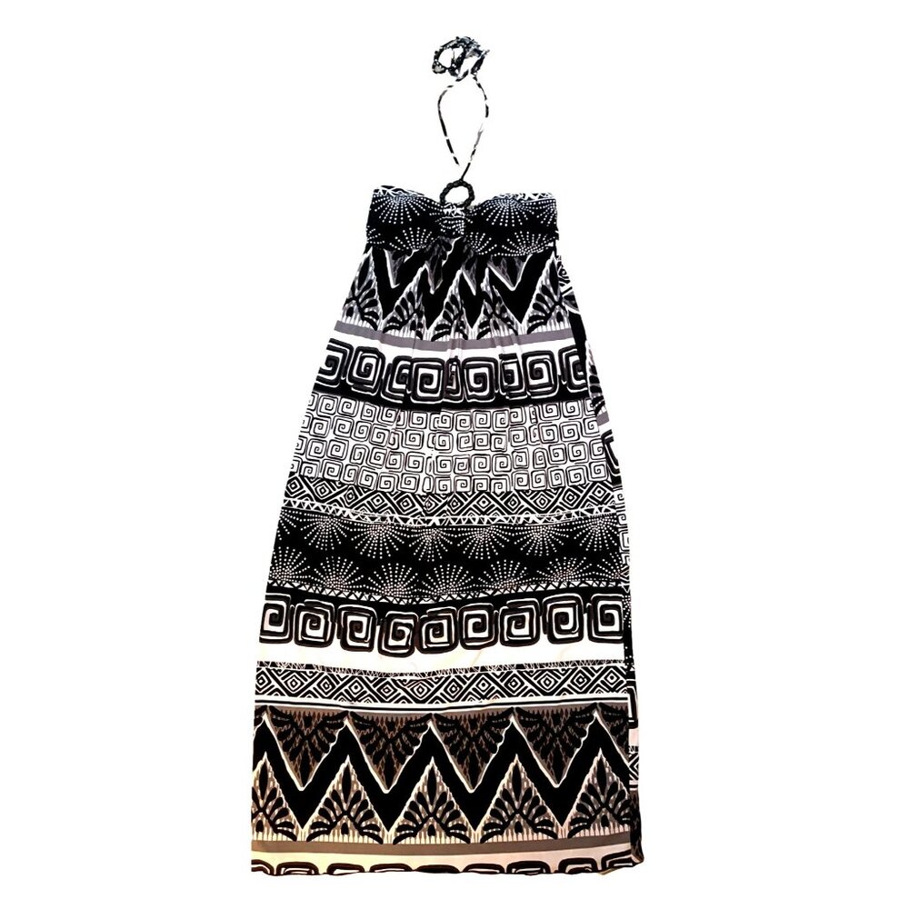Carole Little Womens Halter Dress Size 8 Black Abstract Maxi Boho